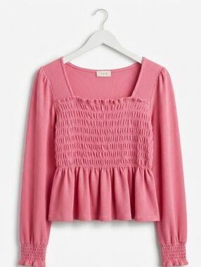 Altar'd State Rose Pink Smocked Peplum Shirt